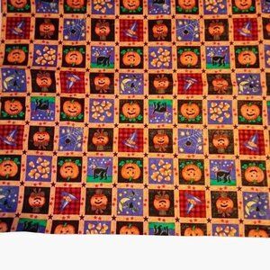 Halloween Themed Quilting Fabric Pumpkins Black Cats Candy Corn 19 x 17 inch